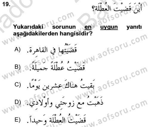 Arapça 2 Dersi 2023 - 2024 Yılı (Vize) Ara Sınavı 19. Soru
