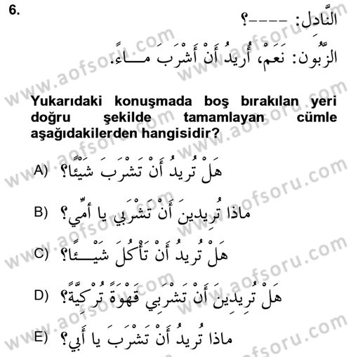 Arapça 2 Dersi 2023 - 2024 Yılı (Vize) Ara Sınav Soruları 6. Soru