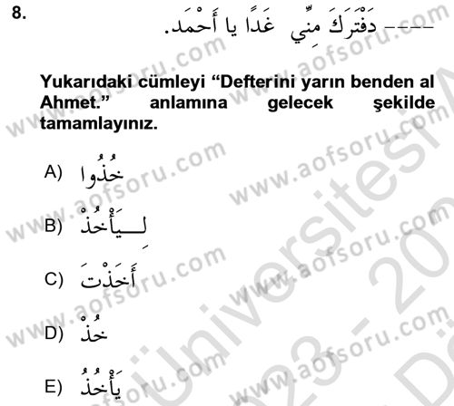 Arapça 2 Dersi 2023 - 2024 Yılı (Vize) Ara Sınav Soruları 8. Soru