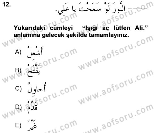 Arapça 2 Dersi 2023 - 2024 Yılı (Final) Dönem Sonu Sınav Soruları 12. Soru