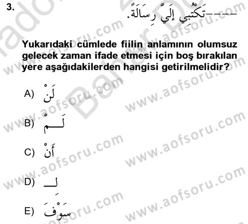 Arapça 2 Dersi 2023 - 2024 Yılı (Final) Dönem Sonu Sınav Soruları 3. Soru