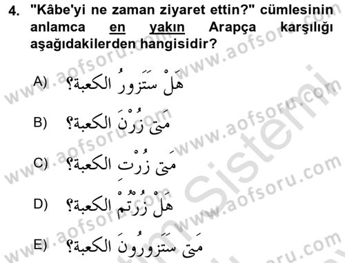 Arapça 2 Dersi 2023 - 2024 Yılı (Final) Dönem Sonu Sınav Soruları 4. Soru