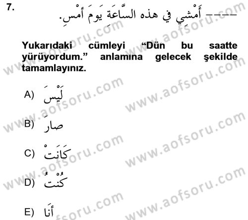 Arapça 2 Dersi 2023 - 2024 Yılı (Final) Dönem Sonu Sınav Soruları 7. Soru