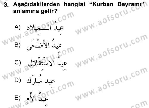 Arapça 2 Dersi 2023 - 2024 Yılı Yaz Okulu Sınav Soruları 3. Soru