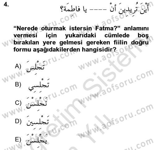 Arapça 2 Dersi 2023 - 2024 Yılı Yaz Okulu Sınav Soruları 4. Soru