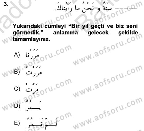 Arapça 2 Dersi 2024 - 2025 Yılı (Vize) Ara Sınav Soruları 3. Soru