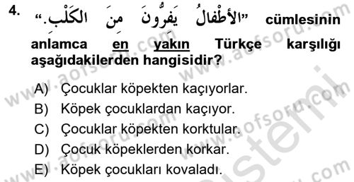 Arapça 2 Dersi 2024 - 2025 Yılı (Vize) Ara Sınav Soruları 4. Soru