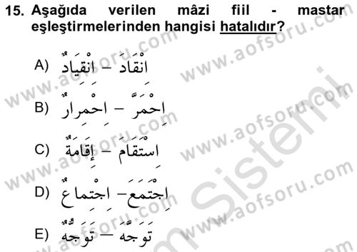 Arapça 2 Dersi 2024 - 2025 Yılı (Final) Dönem Sonu Sınav Soruları 15. Soru