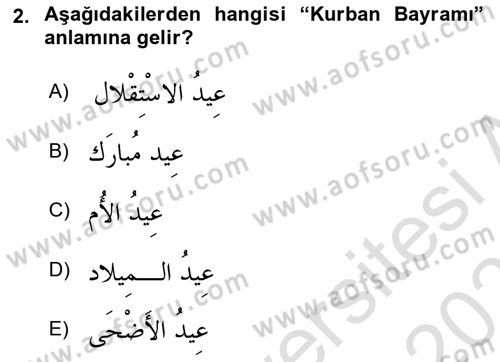 Arapça 2 Dersi 2024 - 2025 Yılı (Final) Dönem Sonu Sınav Soruları 2. Soru