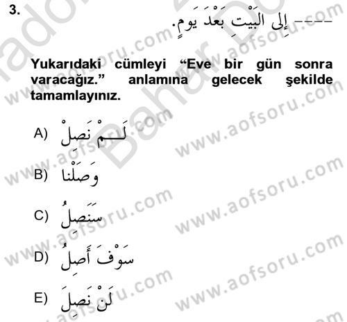 Arapça 2 Dersi 2024 - 2025 Yılı (Final) Dönem Sonu Sınav Soruları 3. Soru