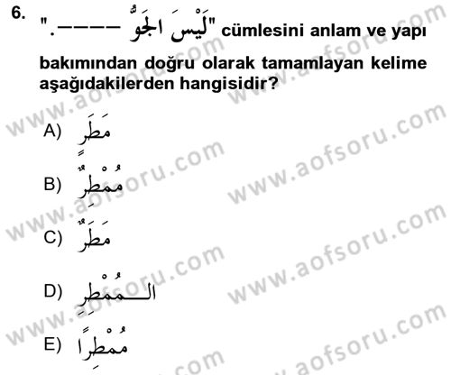 Arapça 2 Dersi 2024 - 2025 Yılı (Final) Dönem Sonu Sınav Soruları 6. Soru