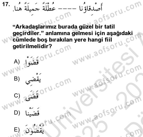 Arapça 2 Dersi 2025 - 2026 Yılı (Vize) Ara Sınav Soruları 17. Soru