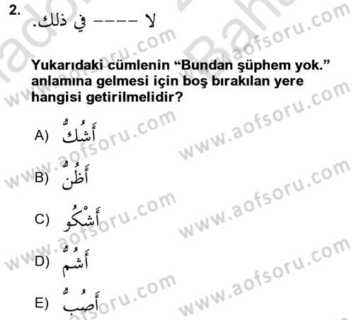 Arapça 2 Dersi 2025 - 2026 Yılı (Vize) Ara Sınav Soruları 2. Soru