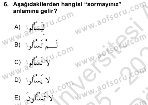Arapça 2 Dersi 2025 - 2026 Yılı (Vize) Ara Sınav Soruları 6. Soru