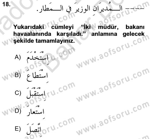 Arapça 2 Dersi 2025 - 2026 Yılı (Final) Dönem Sonu Sınav Soruları 18. Soru