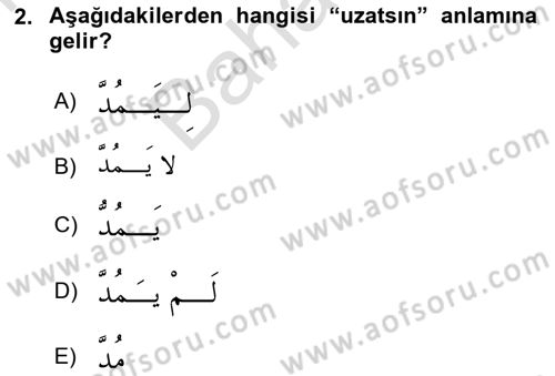 Arapça 2 Dersi 2025 - 2026 Yılı (Final) Dönem Sonu Sınav Soruları 2. Soru