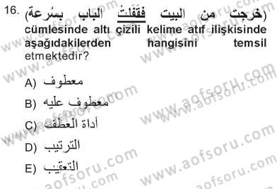Arapça 3 Dersi 2012 - 2013 Yılı Tek Ders Sınav Soruları 16. Soru