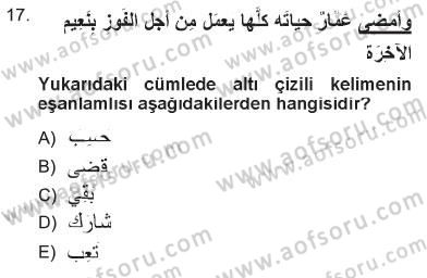 Arapça 3 Dersi 2012 - 2013 Yılı Tek Ders Sınav Soruları 17. Soru