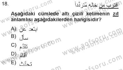 Arapça 3 Dersi 2012 - 2013 Yılı Tek Ders Sınav Soruları 18. Soru