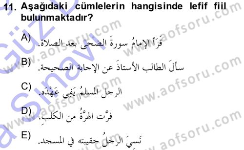 Arapça 3 Dersi 2013 - 2014 Yılı (Vize) Ara Sınav Soruları 11. Soru