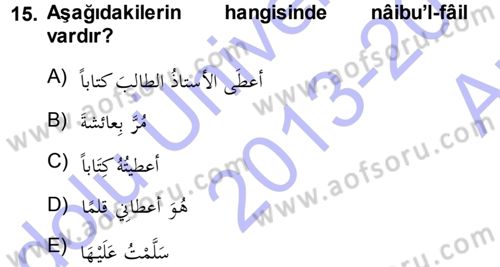 Arapça 3 Dersi 2013 - 2014 Yılı (Vize) Ara Sınav Soruları 15. Soru