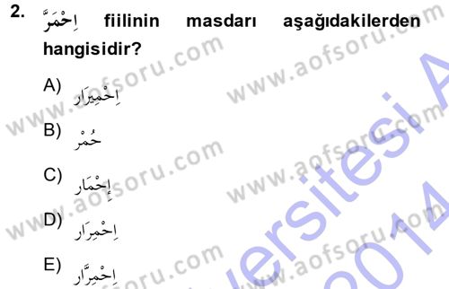 Arapça 3 Dersi 2013 - 2014 Yılı (Vize) Ara Sınav Soruları 2. Soru