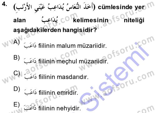 Arapça 3 Dersi 2013 - 2014 Yılı (Vize) Ara Sınav Soruları 4. Soru