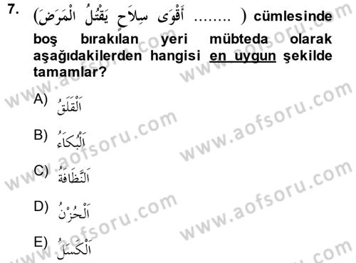 Arapça 3 Dersi 2013 - 2014 Yılı (Vize) Ara Sınav Soruları 7. Soru