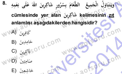 Arapça 3 Dersi 2013 - 2014 Yılı (Vize) Ara Sınav Soruları 8. Soru