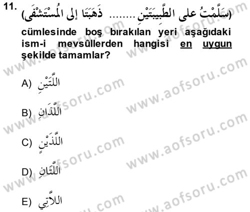 Arapça 3 Dersi 2014 - 2015 Yılı (Vize) Ara Sınav Soruları 11. Soru