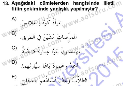 Arapça 3 Dersi 2014 - 2015 Yılı (Vize) Ara Sınav Soruları 13. Soru