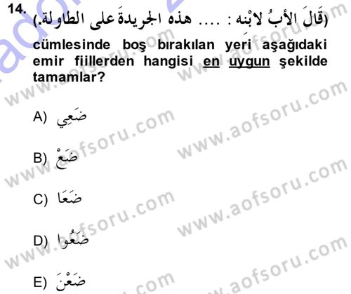 Arapça 3 Dersi 2014 - 2015 Yılı (Vize) Ara Sınav Soruları 14. Soru