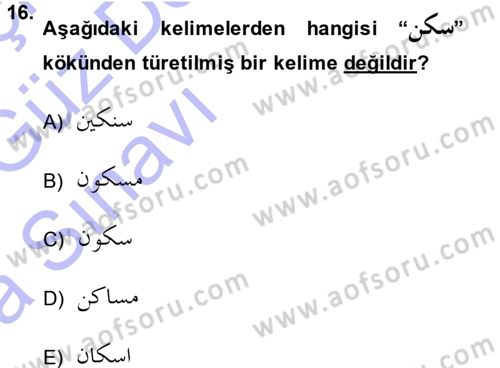 Arapça 3 Dersi 2014 - 2015 Yılı (Vize) Ara Sınav Soruları 16. Soru