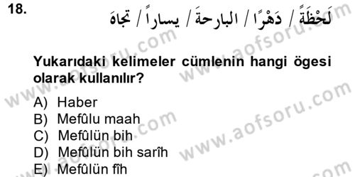 Arapça 3 Dersi 2014 - 2015 Yılı (Vize) Ara Sınav Soruları 18. Soru