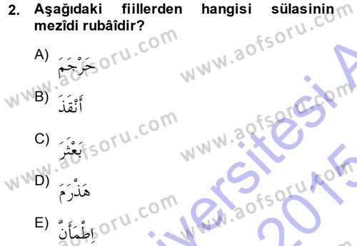 Arapça 3 Dersi 2014 - 2015 Yılı (Vize) Ara Sınav Soruları 2. Soru