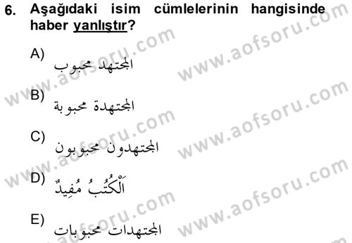 Arapça 3 Dersi 2014 - 2015 Yılı (Vize) Ara Sınav Soruları 6. Soru