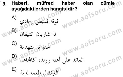 Arapça 3 Dersi 2014 - 2015 Yılı (Vize) Ara Sınav Soruları 9. Soru