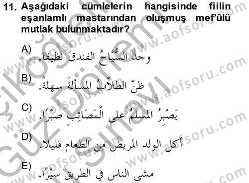 Arapça 3 Dersi 2014 - 2015 Yılı (Final) Dönem Sonu Sınav Soruları 11. Soru