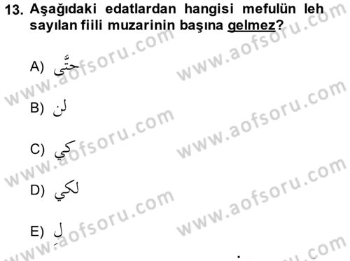 Arapça 3 Dersi 2014 - 2015 Yılı (Final) Dönem Sonu Sınav Soruları 13. Soru