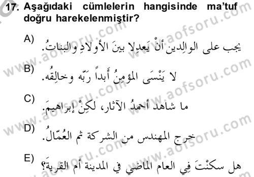 Arapça 3 Dersi 2014 - 2015 Yılı (Final) Dönem Sonu Sınav Soruları 17. Soru