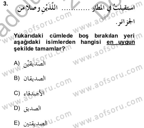 Arapça 3 Dersi 2014 - 2015 Yılı (Final) Dönem Sonu Sınav Soruları 3. Soru