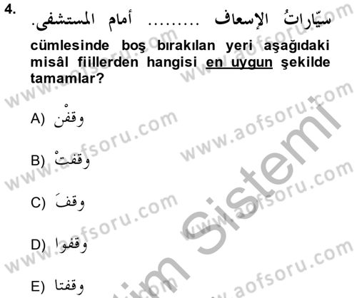 Arapça 3 Dersi 2014 - 2015 Yılı (Final) Dönem Sonu Sınav Soruları 4. Soru