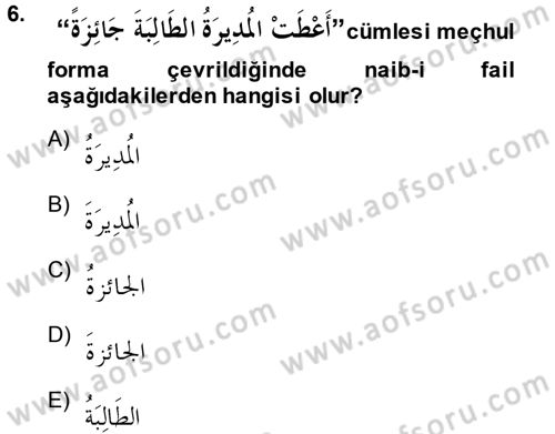 Arapça 3 Dersi 2014 - 2015 Yılı (Final) Dönem Sonu Sınav Soruları 6. Soru