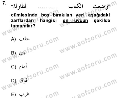 Arapça 3 Dersi 2014 - 2015 Yılı (Final) Dönem Sonu Sınav Soruları 7. Soru