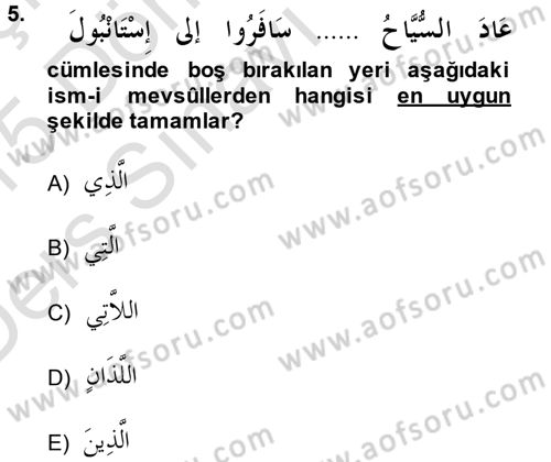 Arapça 3 Dersi 2014 - 2015 Yılı Tek Ders Sınav Soruları 5. Soru