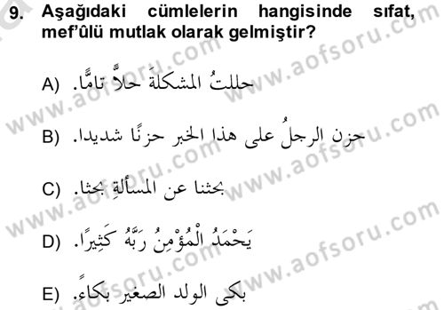 Arapça 3 Dersi 2014 - 2015 Yılı Tek Ders Sınav Soruları 9. Soru