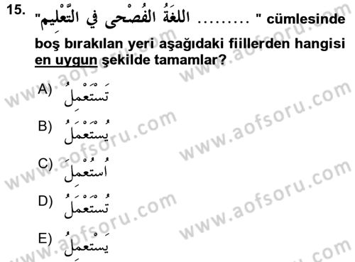 Arapça 3 Dersi 2015 - 2016 Yılı (Vize) Ara Sınav Soruları 15. Soru