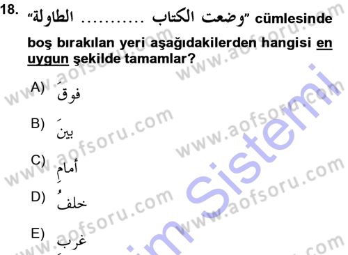 Arapça 3 Dersi 2015 - 2016 Yılı (Vize) Ara Sınav Soruları 18. Soru