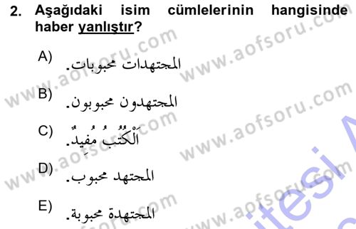 Arapça 3 Dersi 2015 - 2016 Yılı (Vize) Ara Sınav Soruları 2. Soru