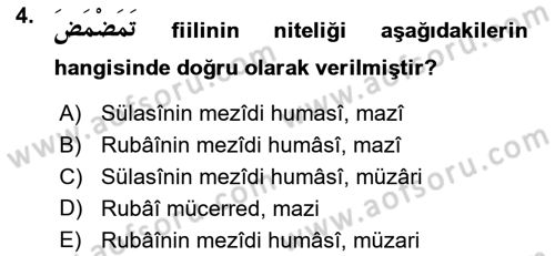 Arapça 3 Dersi 2015 - 2016 Yılı (Vize) Ara Sınav Soruları 4. Soru